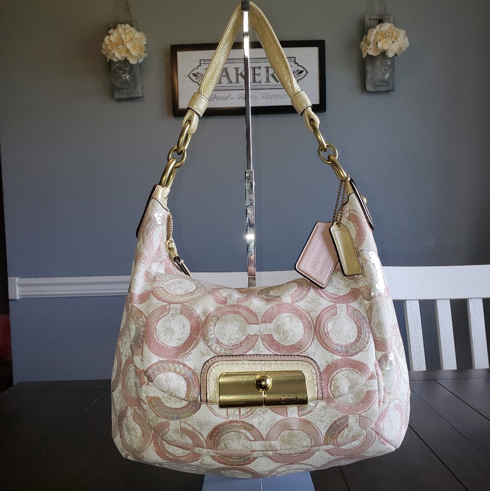 Coach Kristin Sequin Op Art Signature Hobo